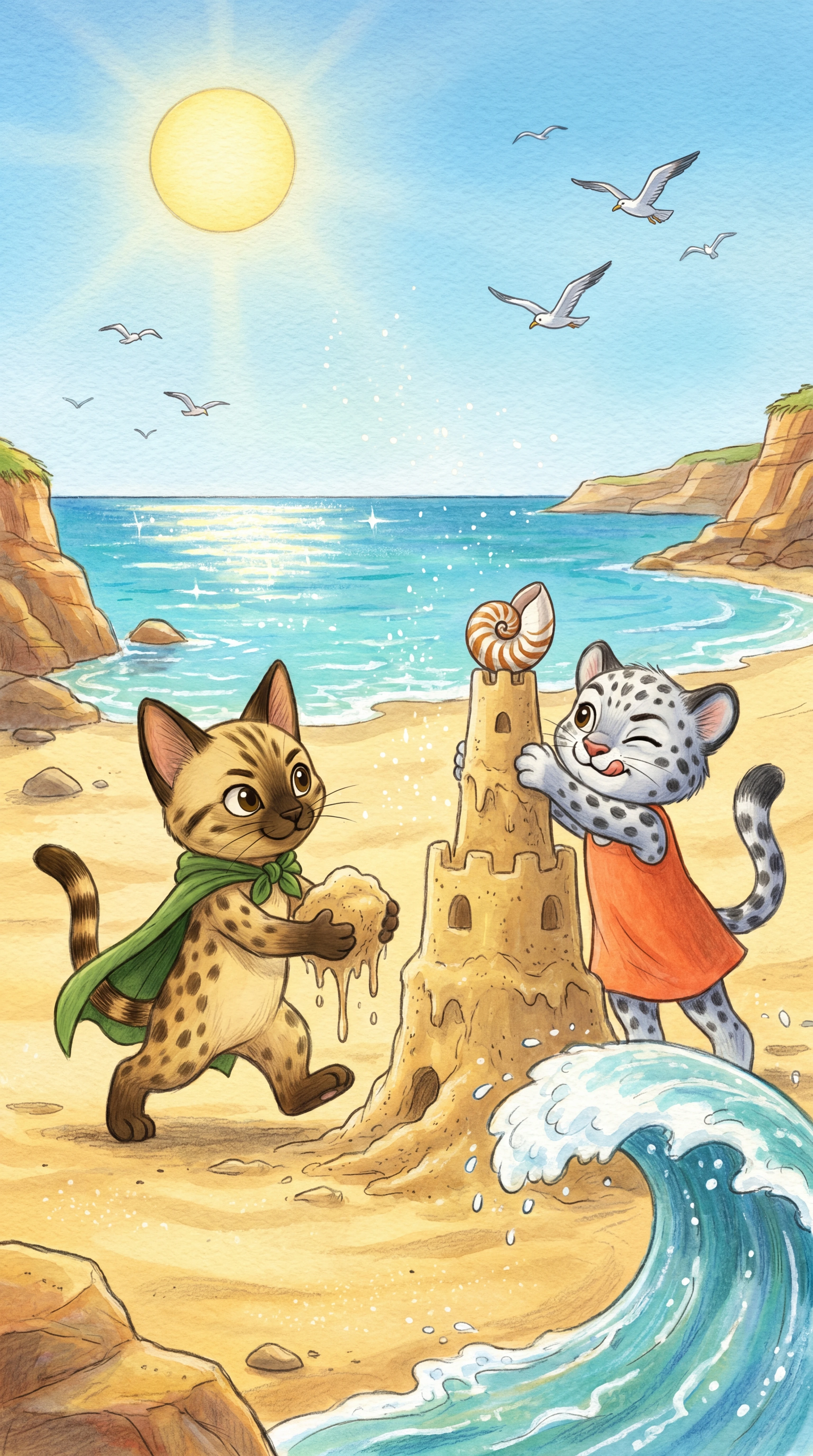 Liska and Anji building a sandcastle