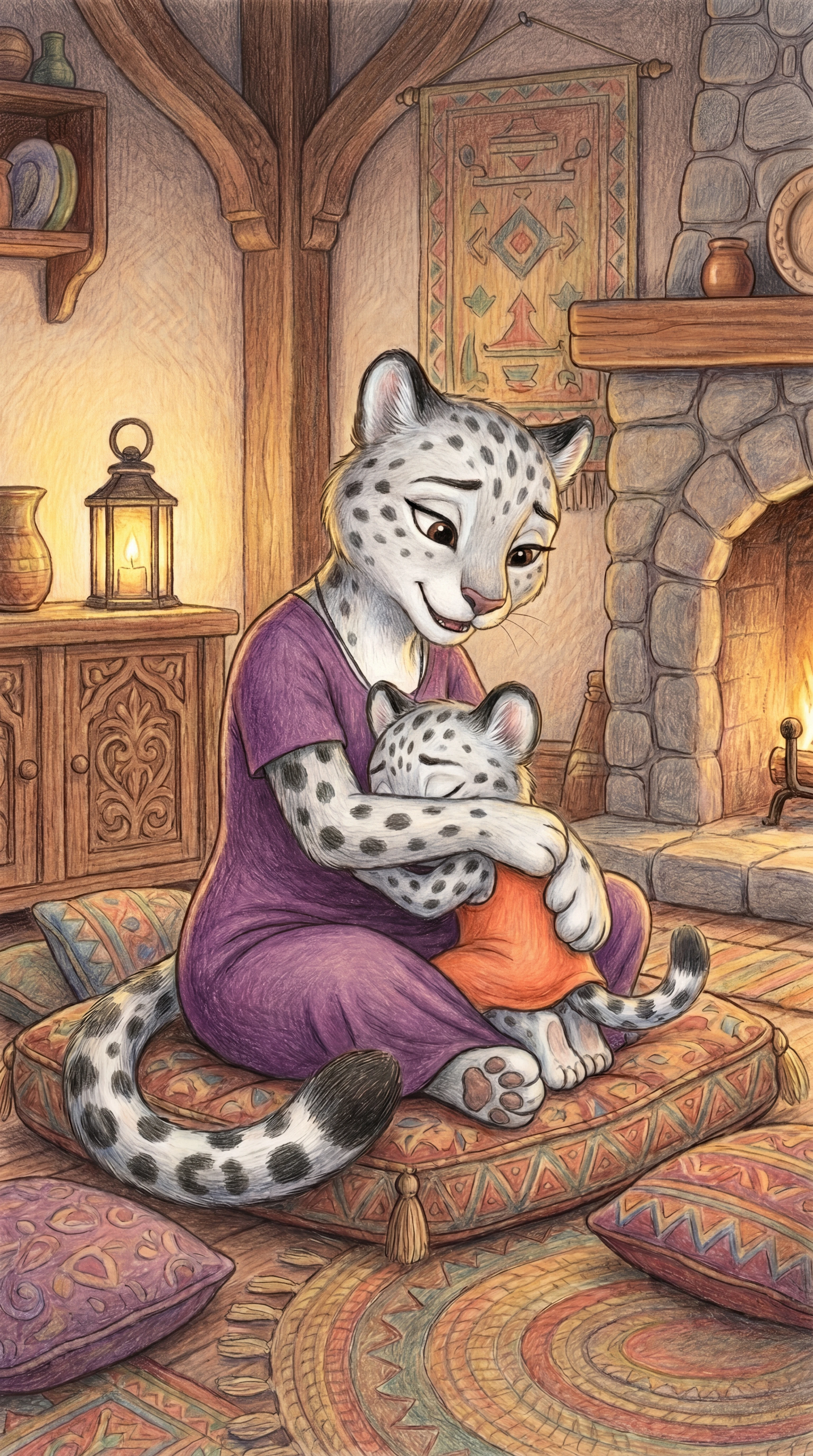 Mama wrapping Liska in a warm hug
