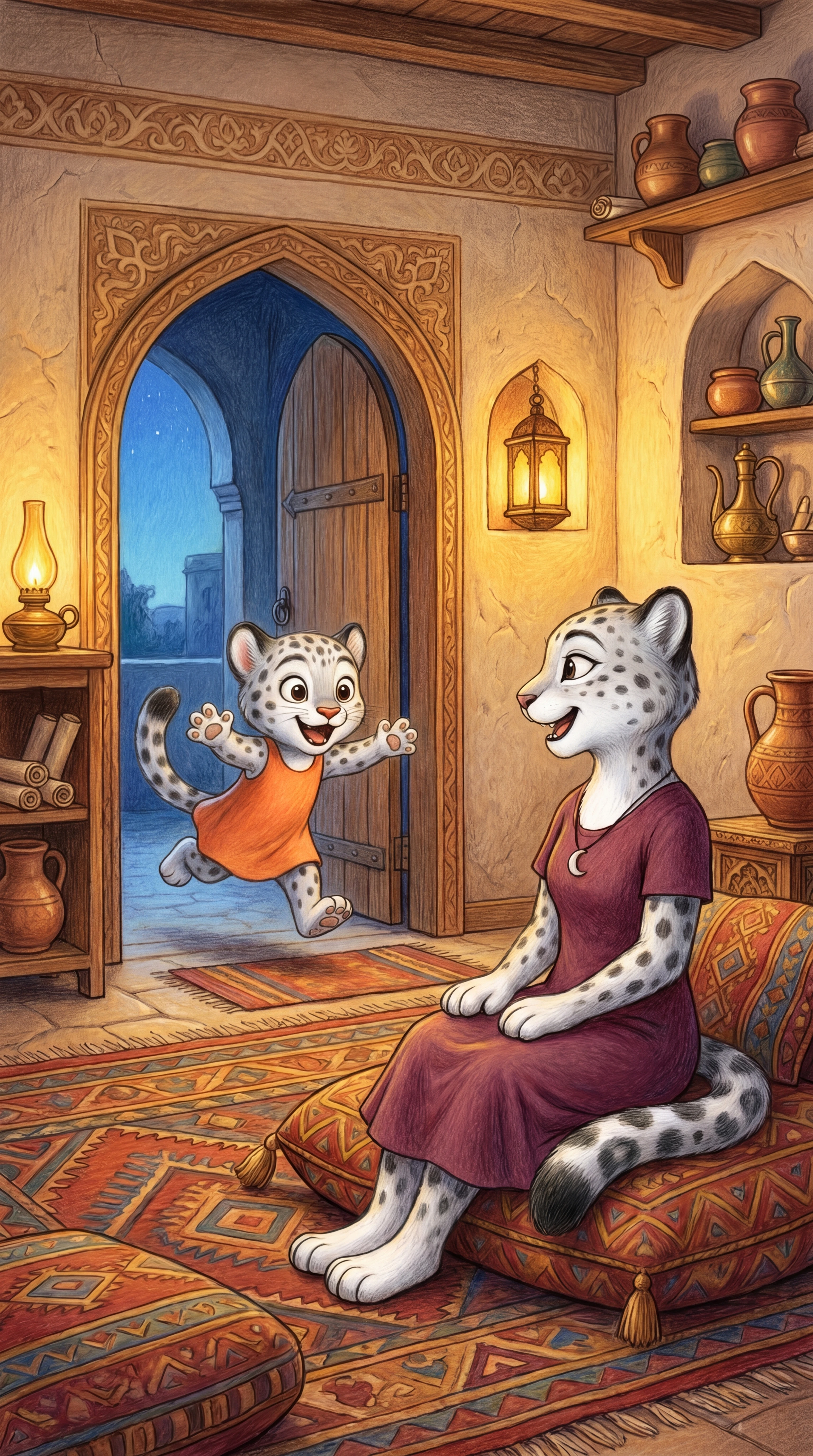 Liska running into Mama's arms indoors