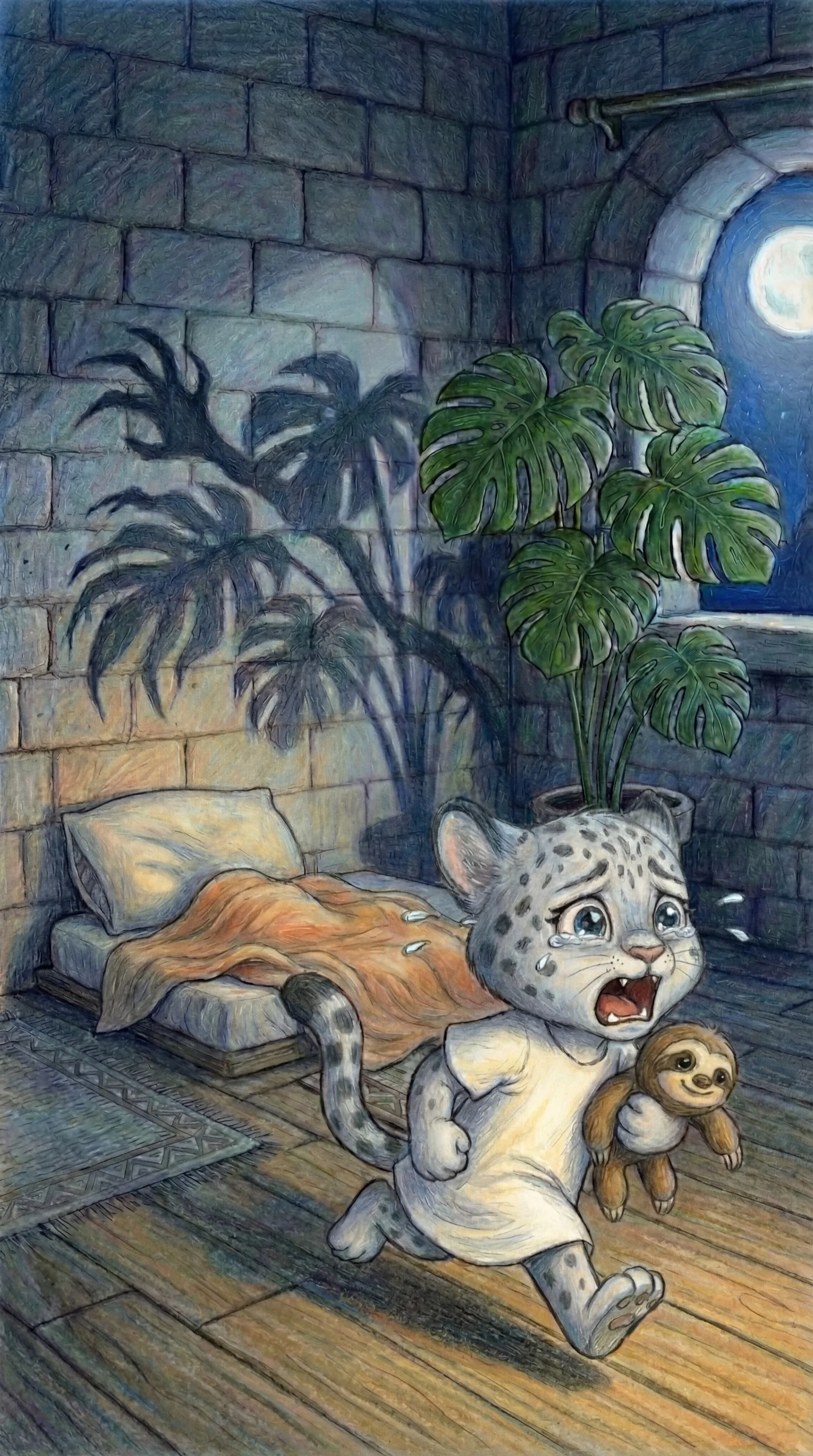 Liska running out of the room with Slothy
