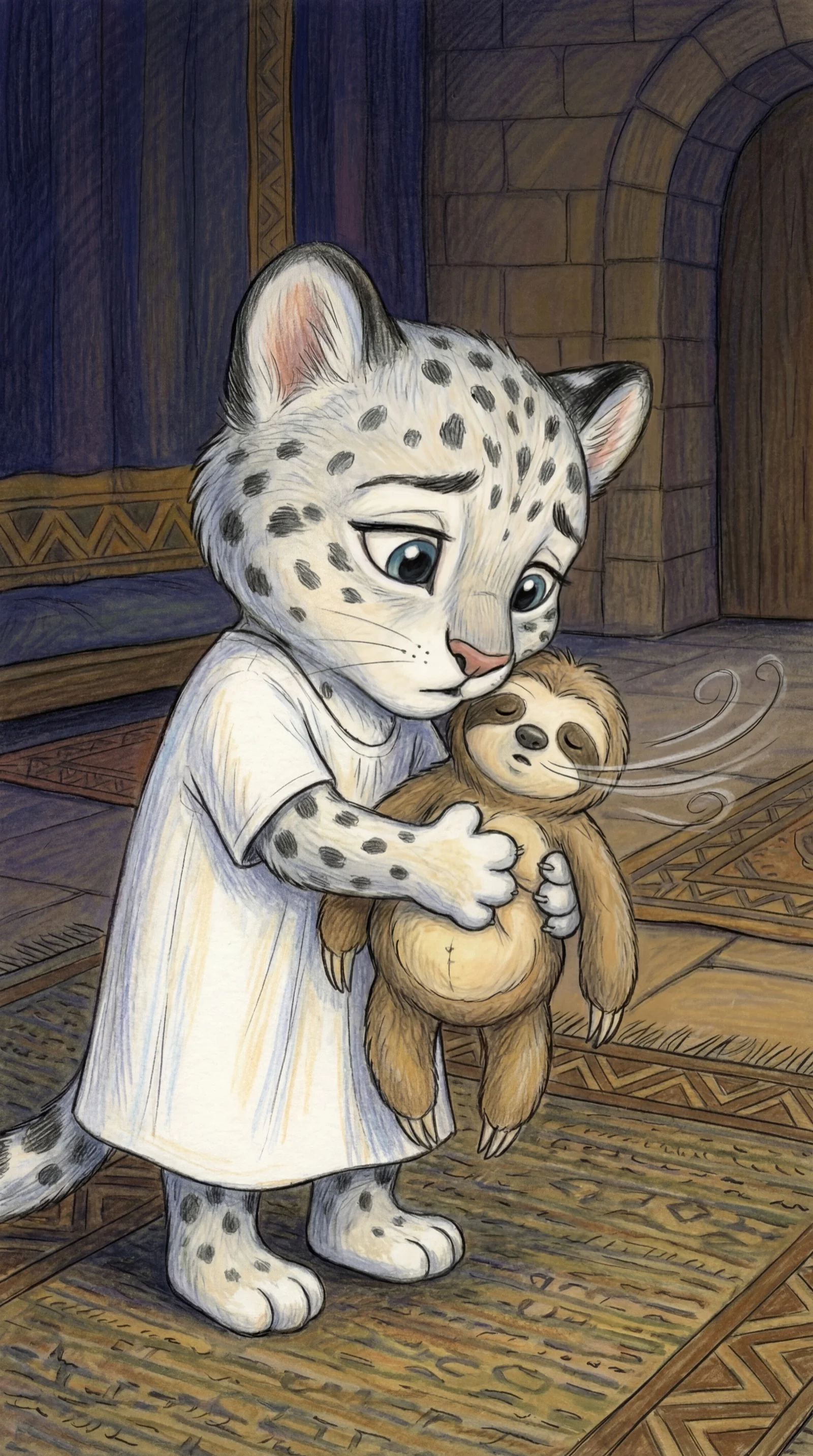 Liska hugging Slothy and teaching him to breathe