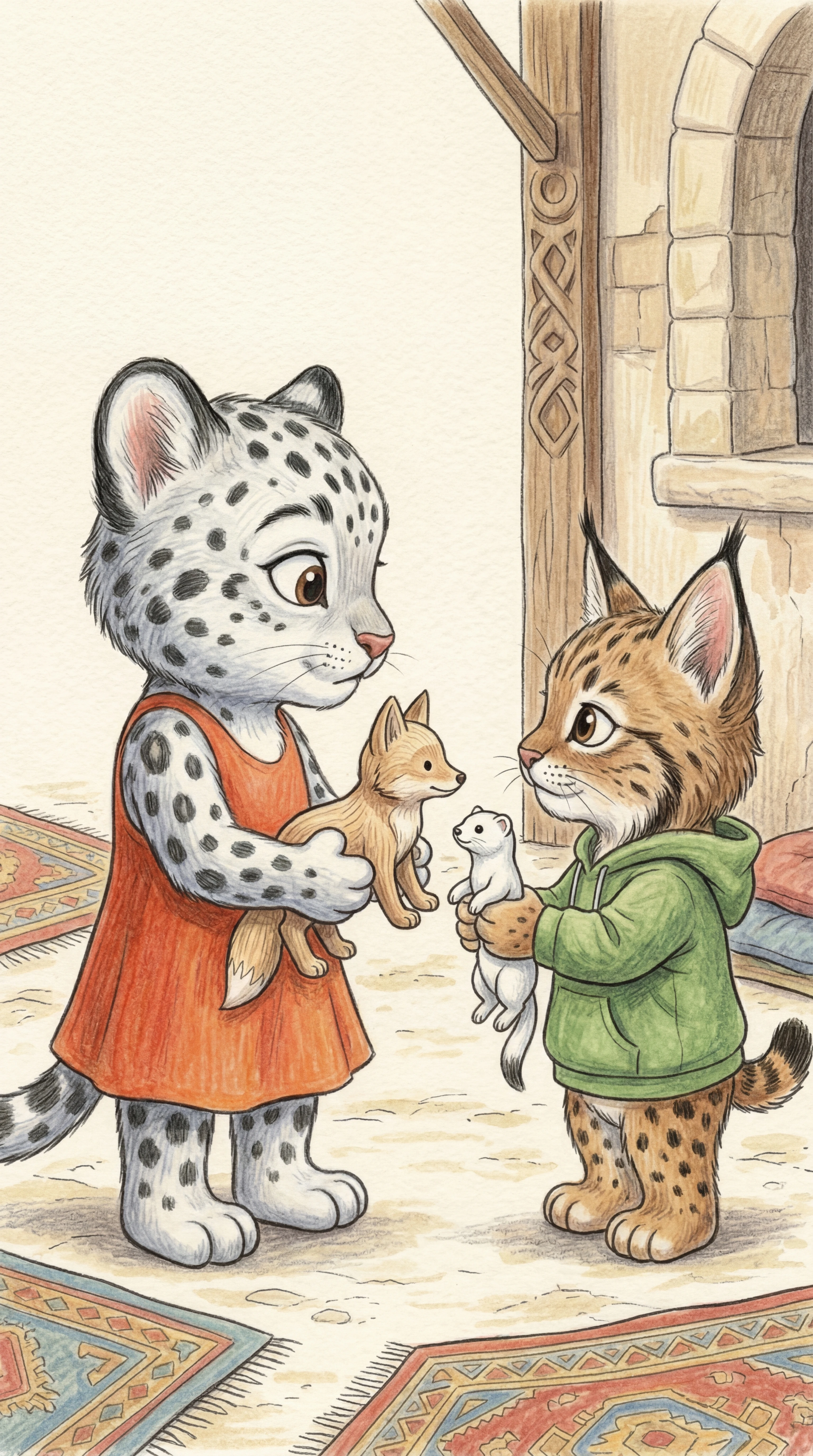 Liska and lynx cub exchanging Ferdinand and the ermine