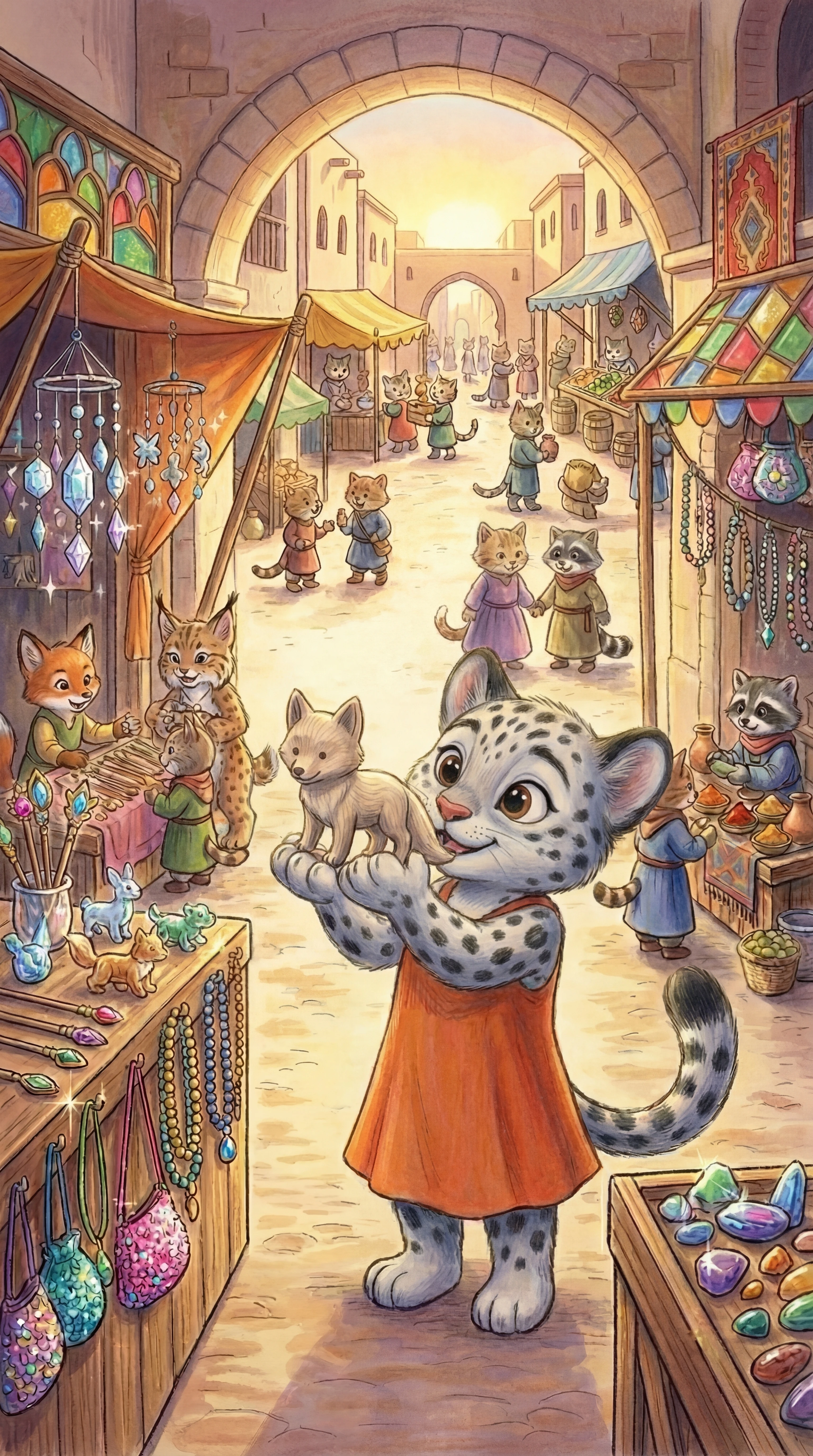 Liska holding Ferdinand at her market stall