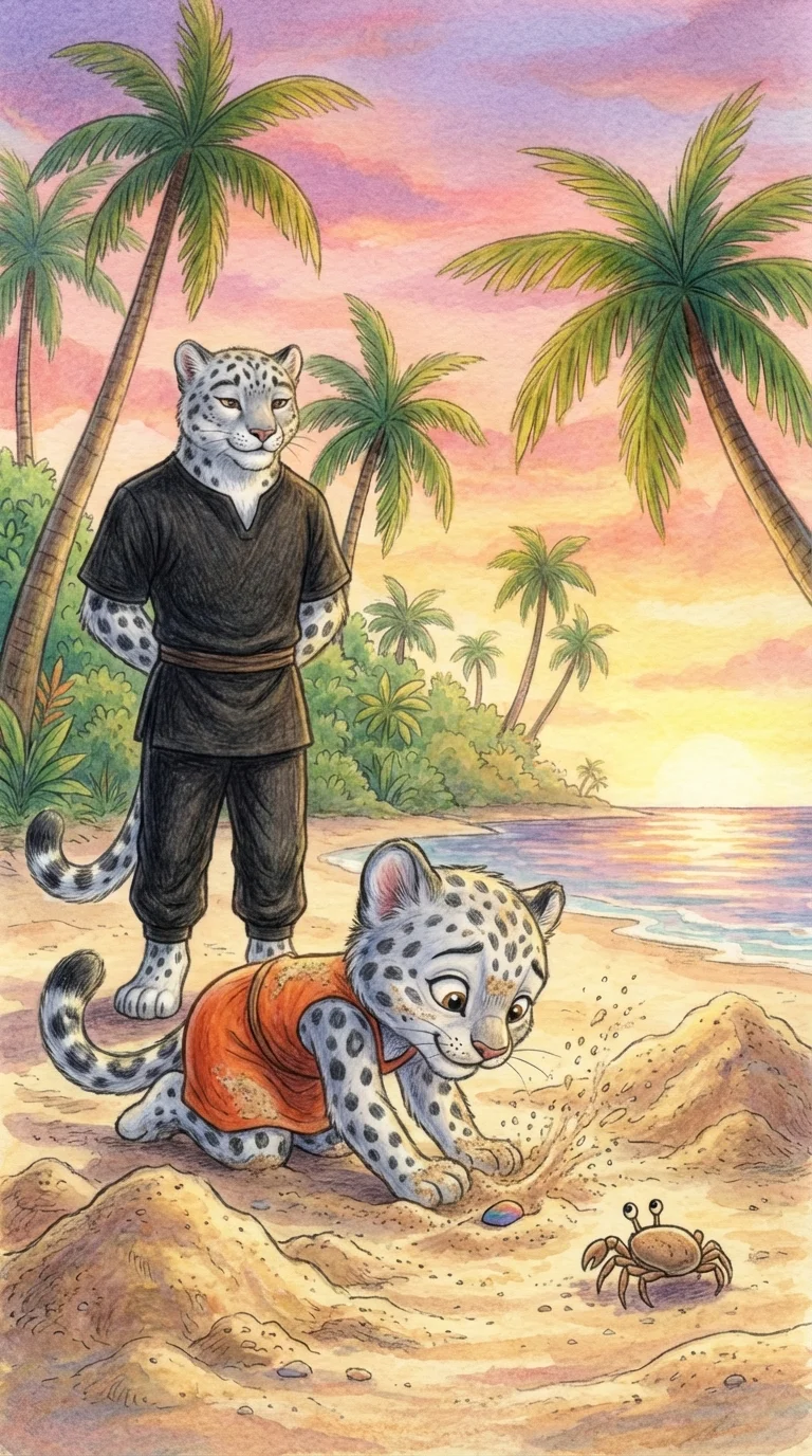 Liska hunting for a pebble on the beach