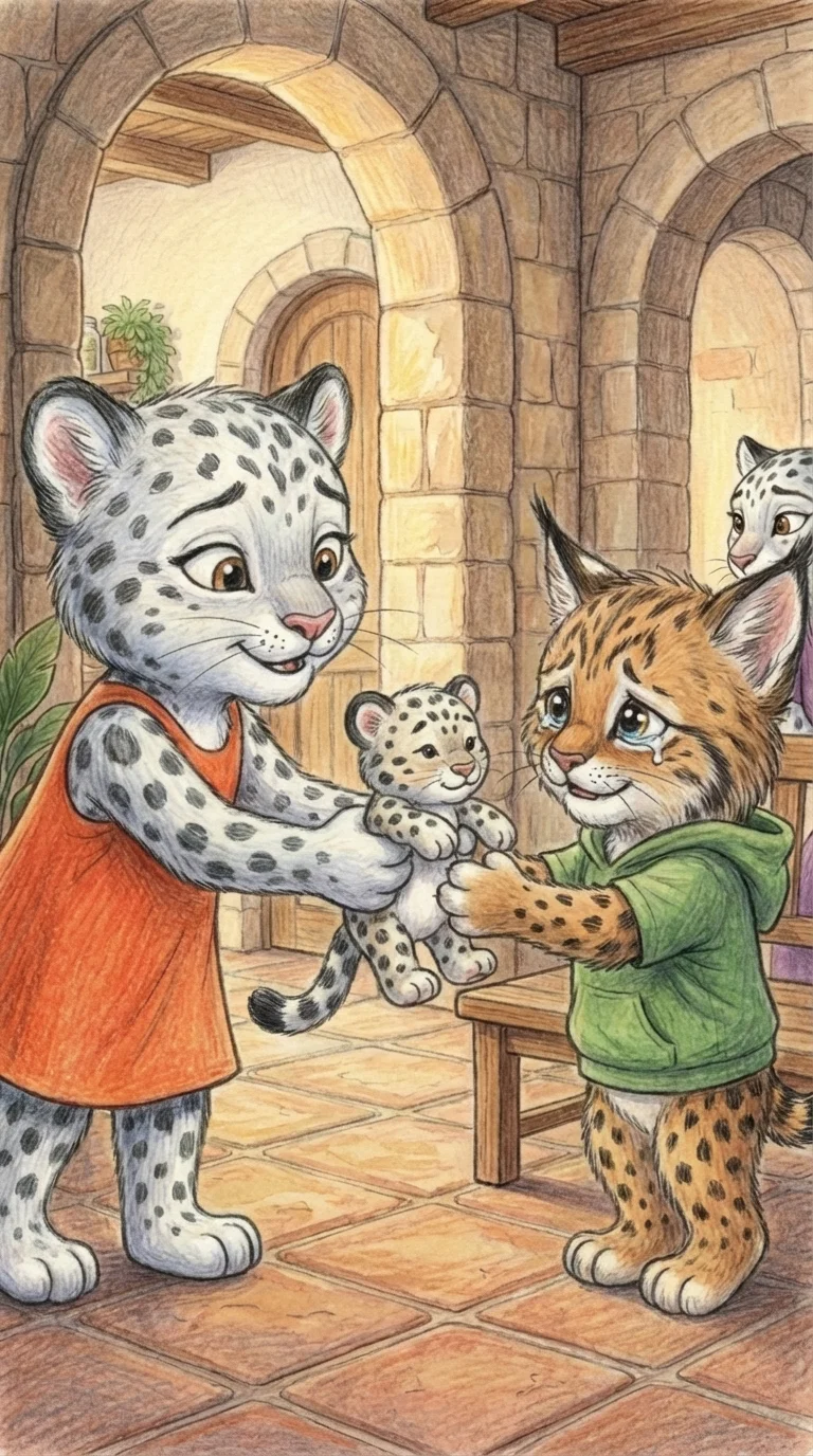 Liska giving the toy to the lynx cub