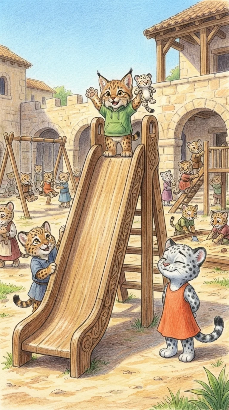 Lynx cub on the slide